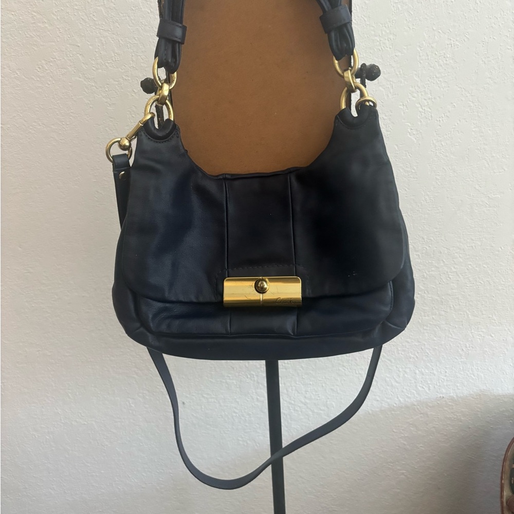 Coach blue Leather Shoulder Bag with Gold Hardware